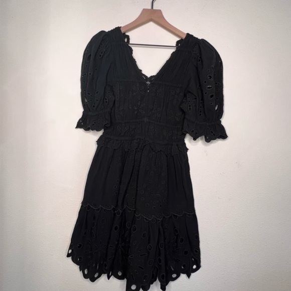Sea New York Addie Eyelet Puff Sleeve V- Neck Dress, Black, size S NWT - Picture 6 of 8
